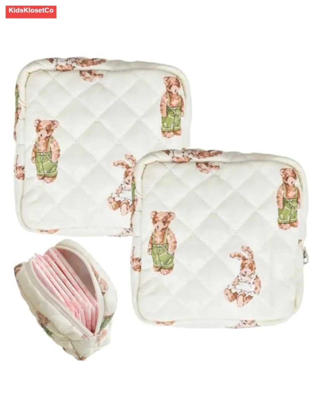 Quilted Cotton Makeup Bag 2-Pack with Compartments, Travel Toiletry Organizer